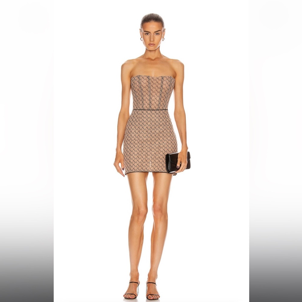 Miaou Tan and Black Strapless Top and Mini Skirt